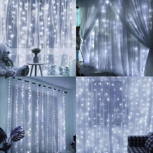 HOME LIGHTING 300 LED Window Curtain String Lights - 8 Modes, USB Powered, Waterproof for Christmas & Party Decor