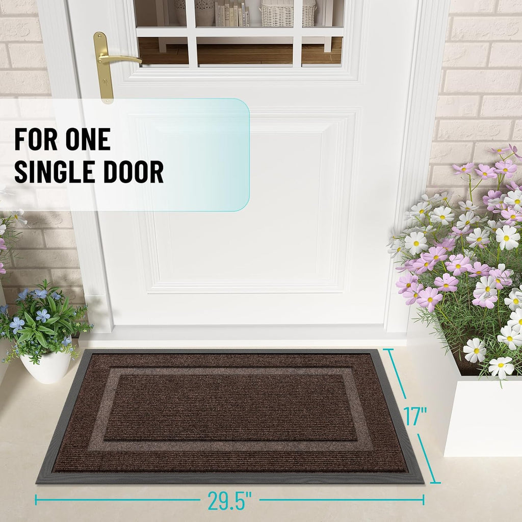 OLANLY Indoor Outdoor Front Door Mat - Waterproof All-Season Doormat, Easy Clean, 29.5x17, Dark Brown
