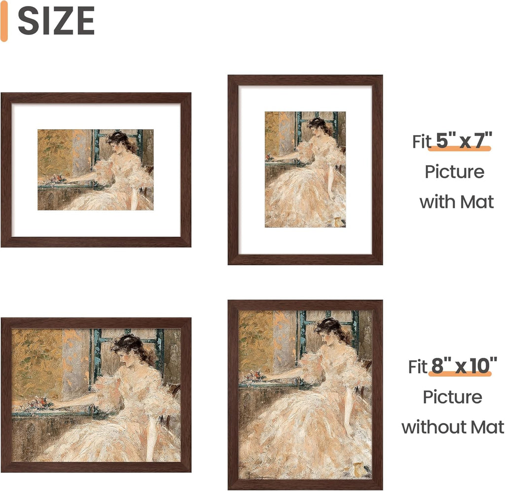 Upsimples 8x10 Picture Frame Set of 5 - Versatile Display for 5x7 or 8x10 Photos | Elegant Brown Finish