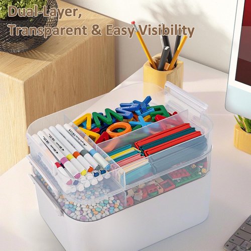 Craft Organizer by 3-Layer | Plastic Storage Box with Removable Trays & Lids | 10.62” x 9” x 7.67”