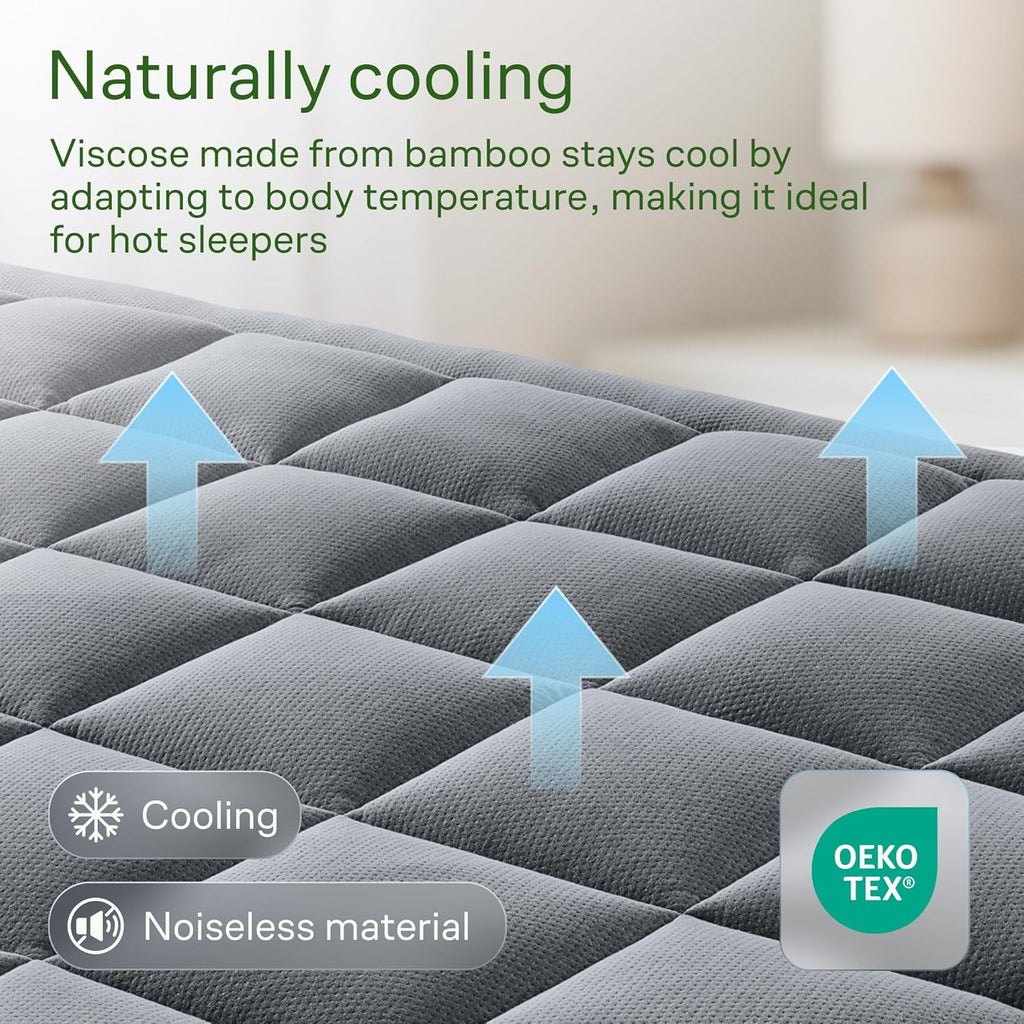 Niagara Ultra Soft King Size Mattress Topper - Bamboo Viscose Pillow Top for Back Support | Naturally Cooling, Gray