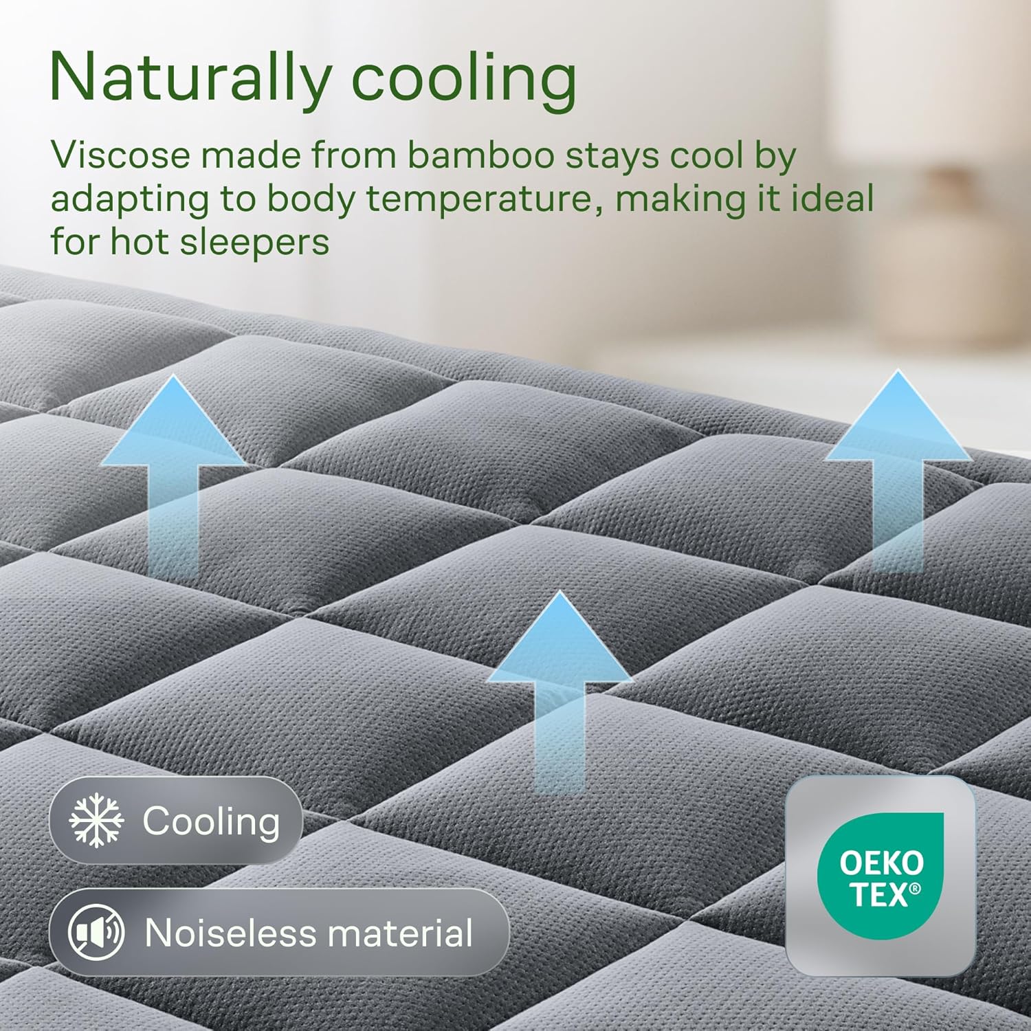 Niagara Ultra Soft King Size Mattress Topper - Bamboo Viscose Pillow Top for Back Support | Naturally Cooling, Gray