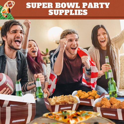 EPHYO 96Pcs Football Trays Superbowl Disposable Serving Trays Football Paper Bowls for Snack Corn Chips Football Themed Tailgate Party Supplies Tableware for BBQ Picnic Sports Gameday Decorations