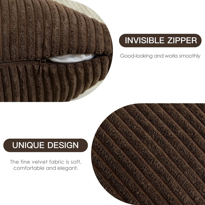 OTOSTAR Boho Decorative Throw Pillow Covers 16 x 24 Inch Soft Corduroy Solid Striped Pillow Covers Lumbar Cushion Case Couch Pillowcases for Sofa Bed Home Decor Pack of 2 (Dark Brown)