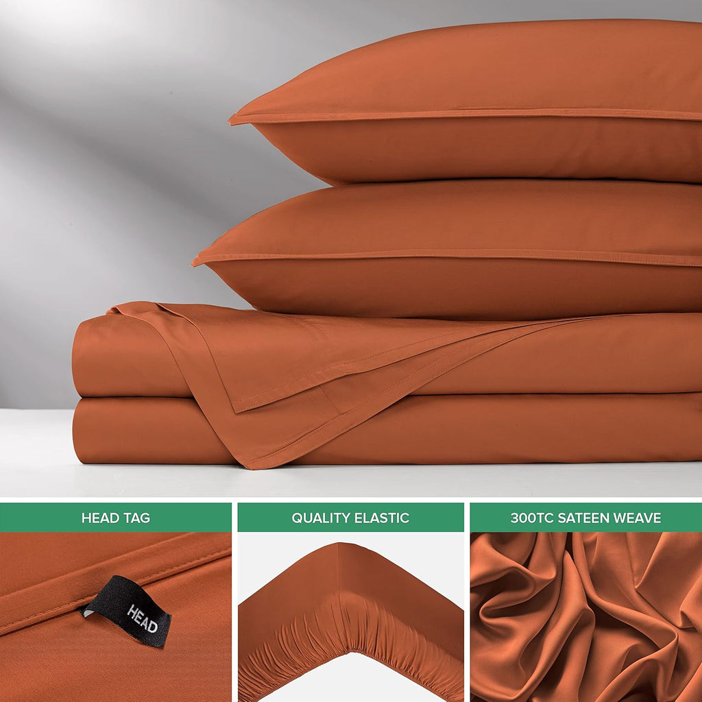 Pure Bamboo Twin Sheets - Luxuriously Soft & Cooling 100% Organic Viscose Bed Sheet Set | Terracotta Color