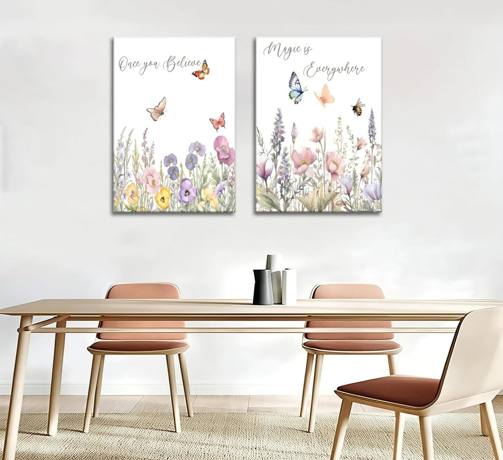 Skiennix Wildflower Nursery Canvas Wall Art - Inspirational Floral Paintings for Baby Room | 2-Piece Set