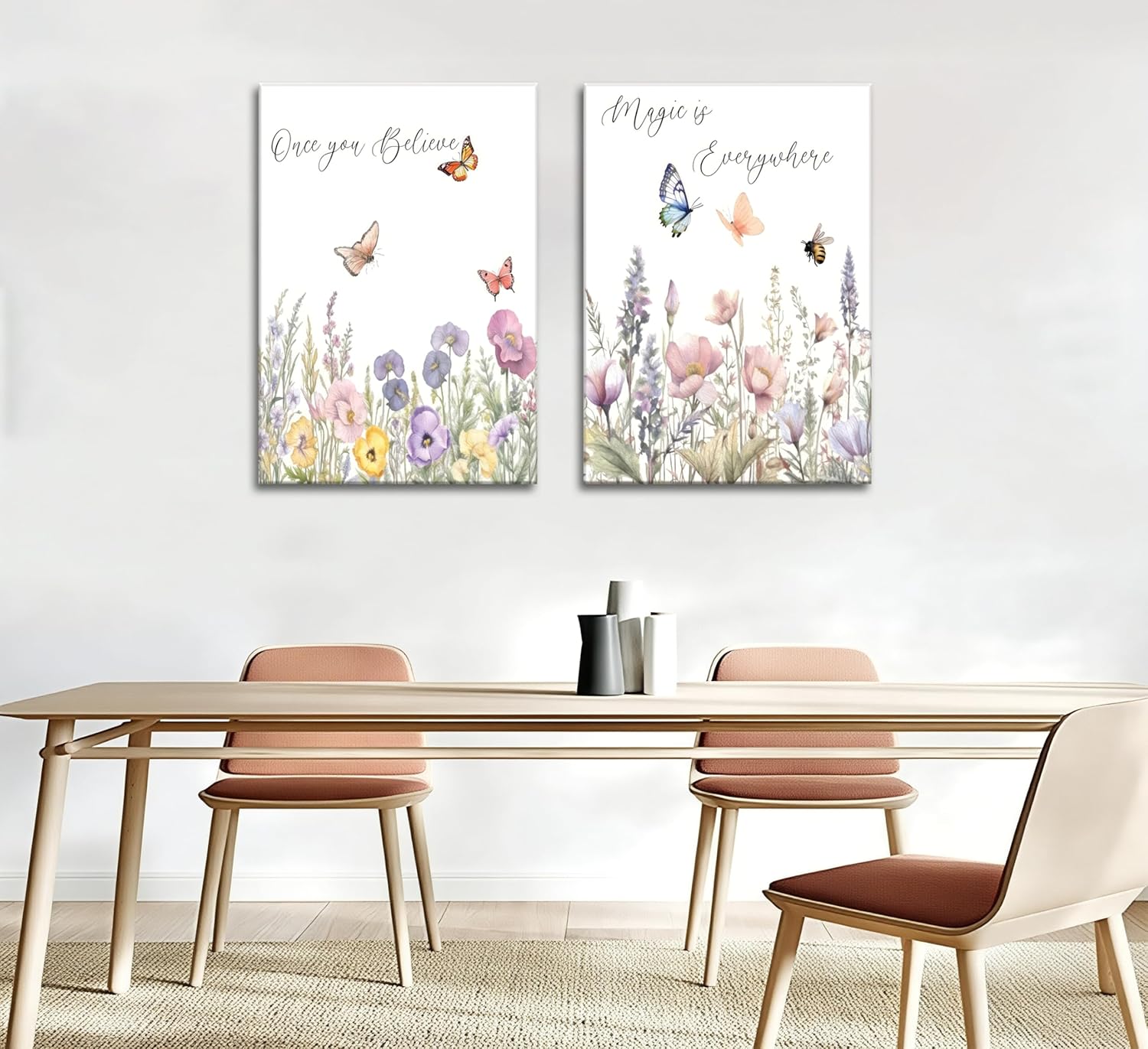 Skiennix Wildflower Nursery Canvas Wall Art - Inspirational Floral Paintings for Baby Room | 2-Piece Set