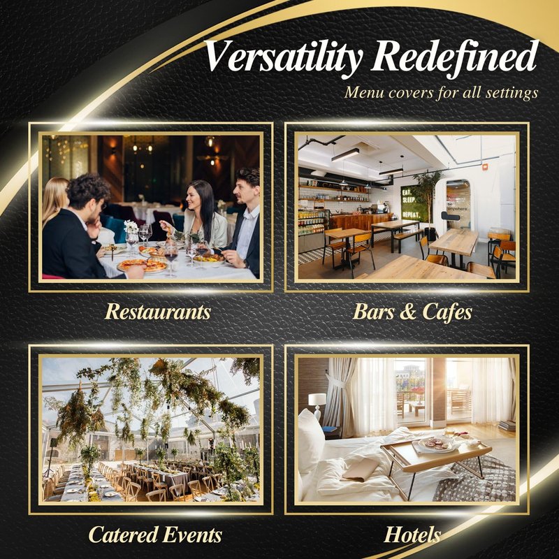 Flexzion Restaurant Menu Covers 8.5 x 11 Inch (6 Pack) - Book Style Bar Menu Holder with 3 Page 6 View - Transparent Clear Menu Book Covers with Gold Metal Corner for Restaurant, Hotel, Cafe