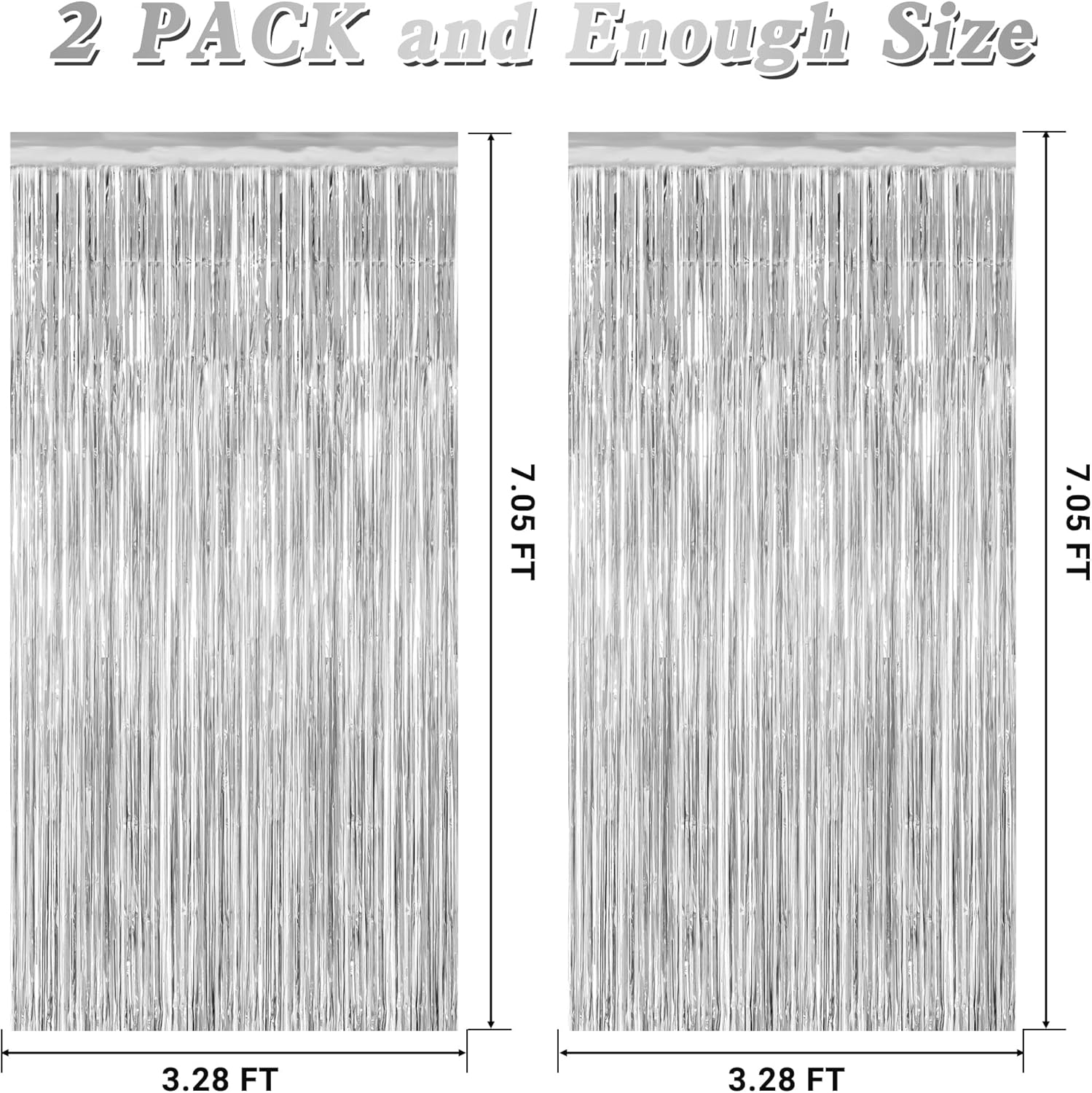 Skiennix Tinsel Backdrop - 2 Pack Silver Fringe Curtains for Birthday Party Decorations | 3.28 FT x 7.05 FT