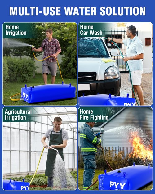 PYY Portable 264 Gallon/1000L Water Bladder - Truck Bed,Carrier Cart, Large Water Bob Bathtub Emergency Water Bladders for Outdoor RV Car Camping,Water Bladder Tank with Spigot,Overflow Kit-Blue
