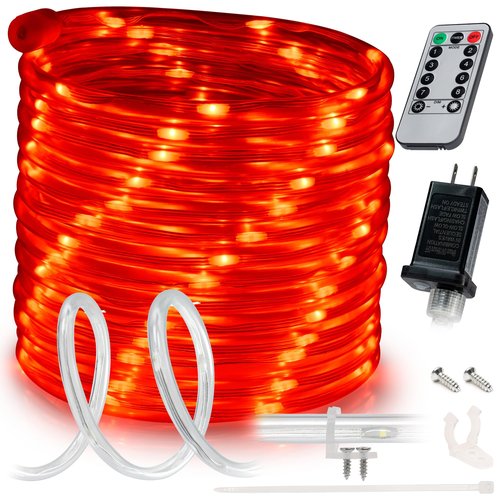 WYZworks 100ft Red LED Outside Rope Light - 8 Modes, Waterproof Permanent Outdoor Accent Lighting w/Remote, Flexible Clear Tube, ETL Certified, Garden, Patio, Holiday Christmas, Palm Tree, Ambient