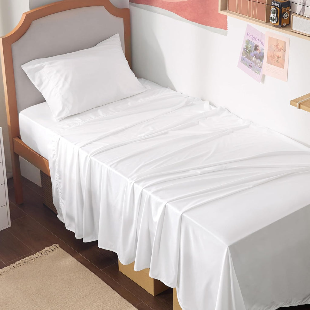 Bedsure Cooling Sheets - Twin XL Bamboo Rayon, Breathable & Soft, Deep Pocket Up to 16 Inches, White