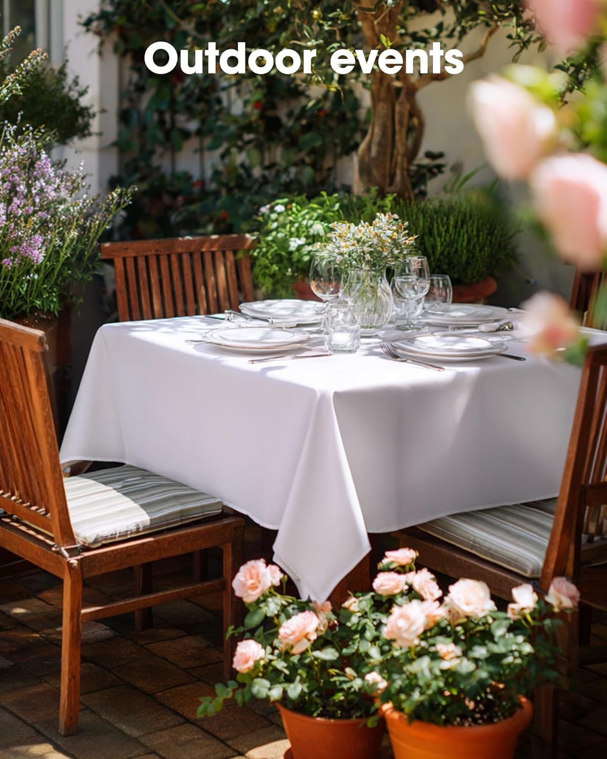 Pureegg Rectangle Tablecloth - Durable 60" x 84" Polyester for Outdoor Parties, Weddings & Picnics, White