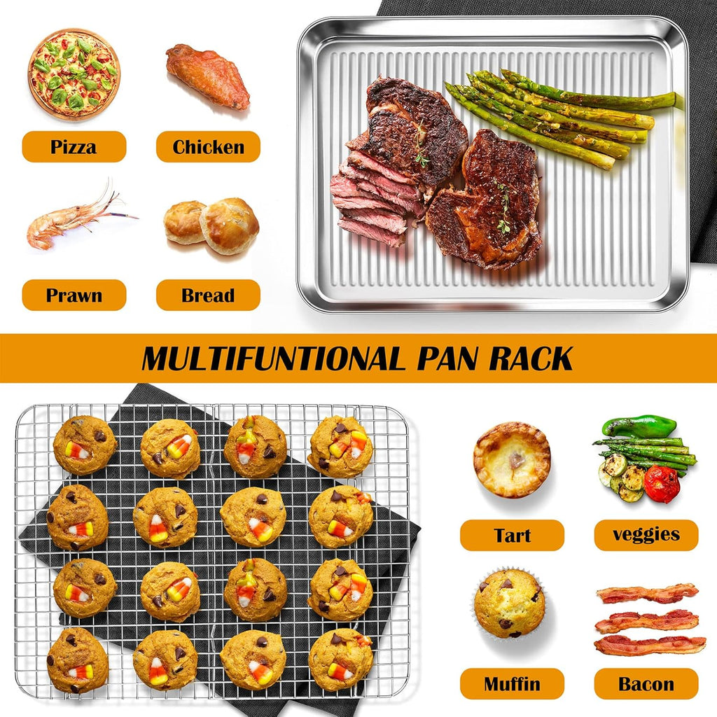 P&P CHEF Stainless Steel Baking Oven Pan - Versatile Cooking Sheet with Wire Rack | 17.5 x 13 x 1 Inch