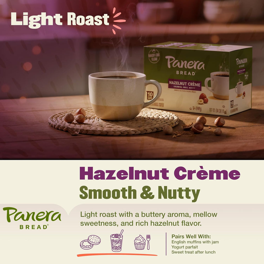 Panera Bread Hazelnut Crème Light Roast Coffee - Smooth Buttery Flavor, 100% Arabica, 60 Pods