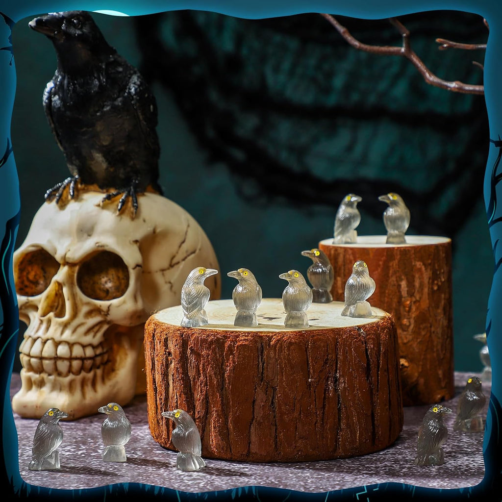 Skiennix Halloween Miniature Crows - Glow In The Dark Resin Figurines | 100 Pcs Spooky Decor