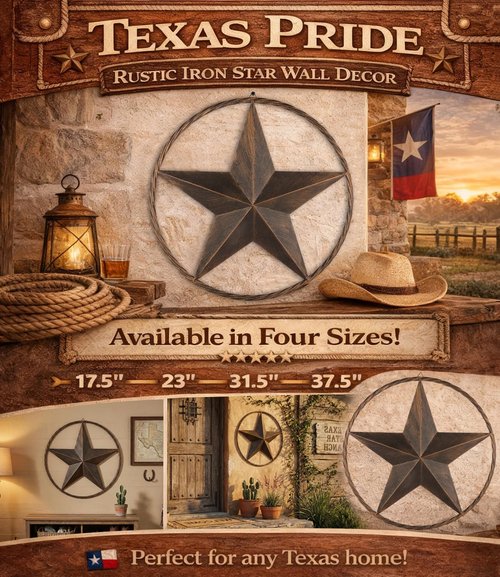 Ontrip 24" Metal Barn Star Wall Decor, Rustic Western Lone Star Metal Wall Art, Powder-Coated Iron, Indoor/Outdoor Porch Patio Fence Fireplace Farmhouse Decor, Housewarming Gift