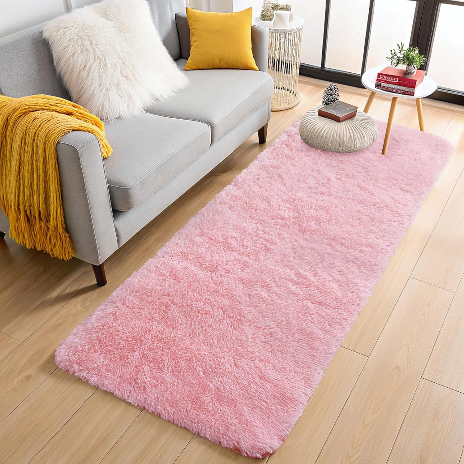 OLANLY 2x8 Soft Fluffy Machine Washable Runner Rug - Perfect for Hallways & Bedrooms | Pink Shaggy Design