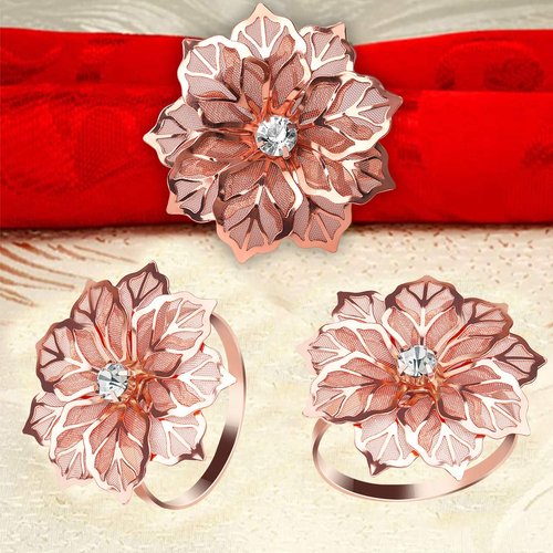 KPOSIYA Hollow Out Flower Napkin Ring Holder Metal Napkin Rings Set of 20 for Wedding Party Holiday Banquet Christmas Dinner Delicate Serviette Buckles Decor Favor (20, Flower-Rose Gold)