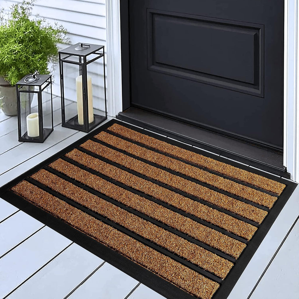 Ubdyo Extra Durable Door Mat - Non-Slip Dirt Trapping Welcome Mat - Low Profile Design (30" x 17", Bright Brown)