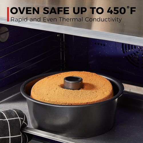 HONGBAKE 10-Inch Angel Food Cake Pan - Nonstick Removable Bottom Chiffon Cake Mold, Heavy Duty Dark Grey