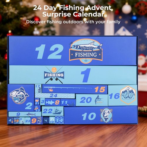 Fishing Advent Calendar 2025 - 24-Day Countdown with Telescopic Landing Net & Fish Gripper for Men