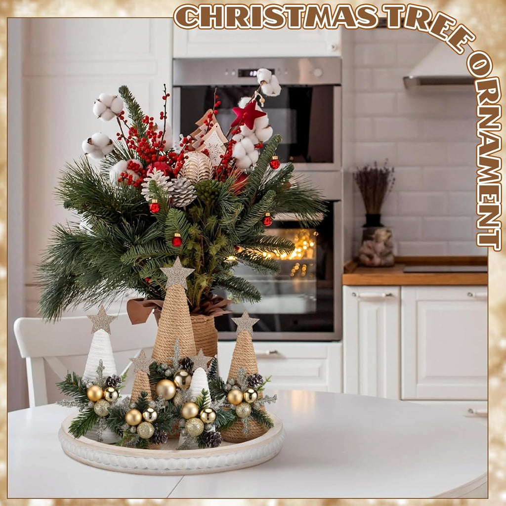 Thyle Christmas Yarn Trees - 5 Pcs Artificial Cone Tree Set with Stars | Festive Tabletop Decor