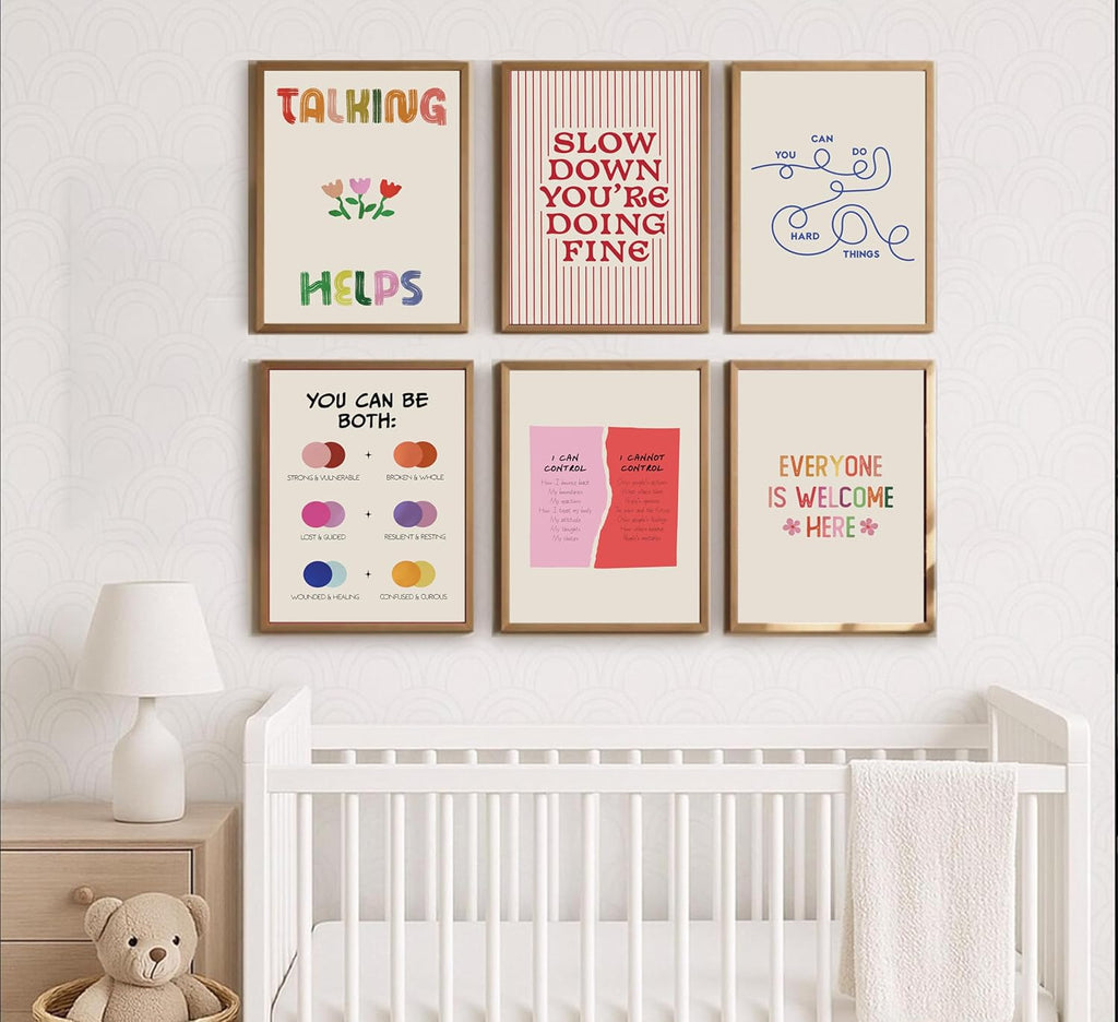 Regine Switzerland 6-Piece Mental Health Wall Art - Inspirational Quotes & Colorful Canvas Prints for Home or Office