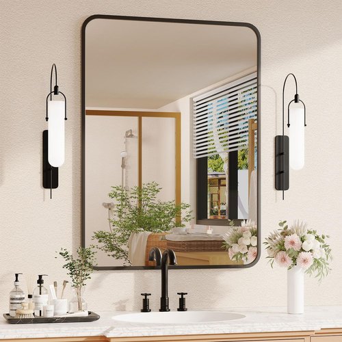 Black Bathroom Mirror - 22x30 Rectangle Vanity Mirror with Matte Aluminum Frame & Shatterproof Glass