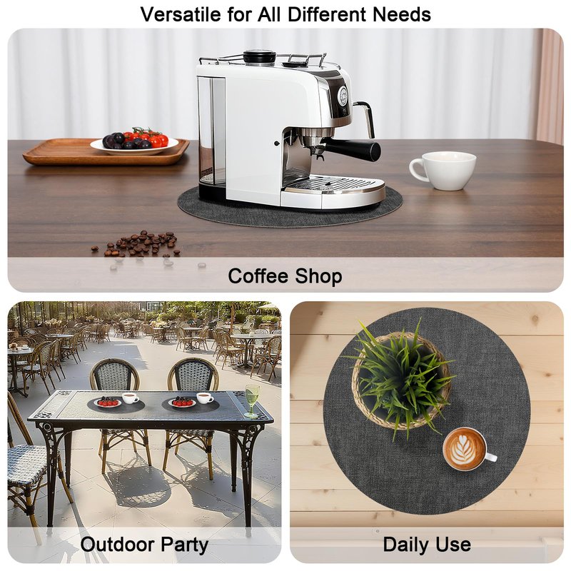 Myir JUN Round Placemats Dual Sided, Faux Leather Place Mats Set of 4 Indoor Placemat for Dining Table Outdoor Place Mat Non-Slip Washable Table Mats (Gray Beige, Set of 4)