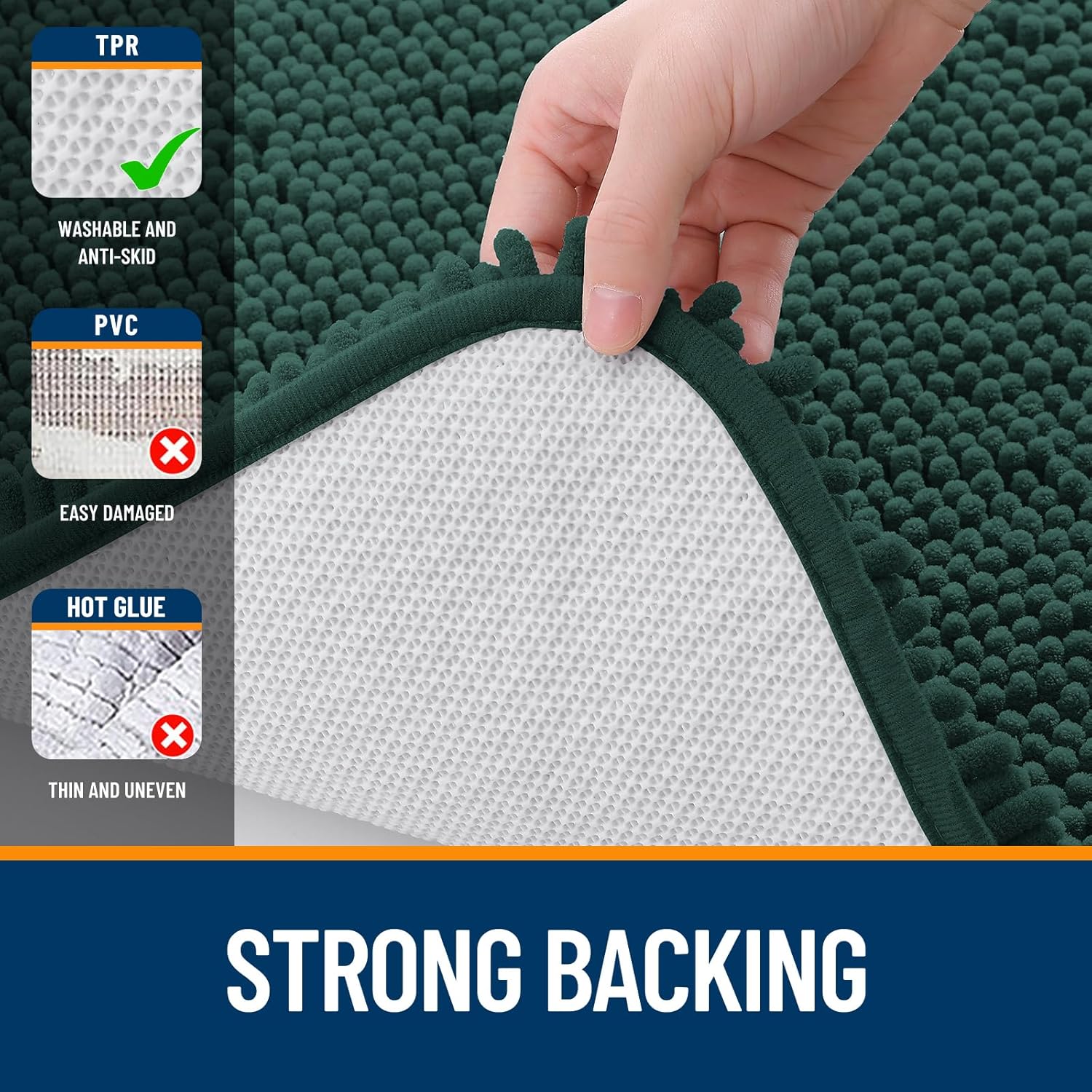 OLANLY Large Bathroom Rugs - Soft Absorbent Chenille Bath Mats | Quick-Dry Rubber Backing, 70x46, Blackish Green