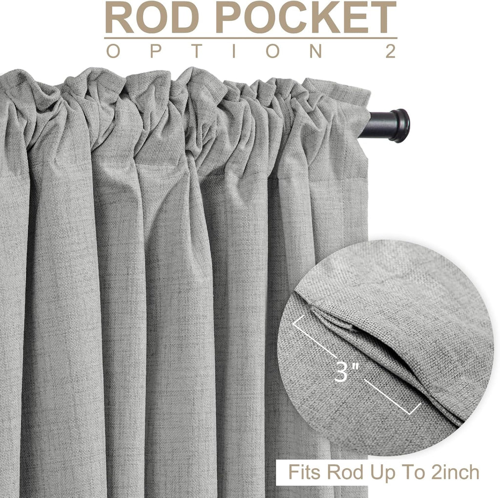 Skiennix 100% Blackout Curtains - Thermal Insulated Linen Drapes | 84" Long, Ash Grey, 2 Panels Set