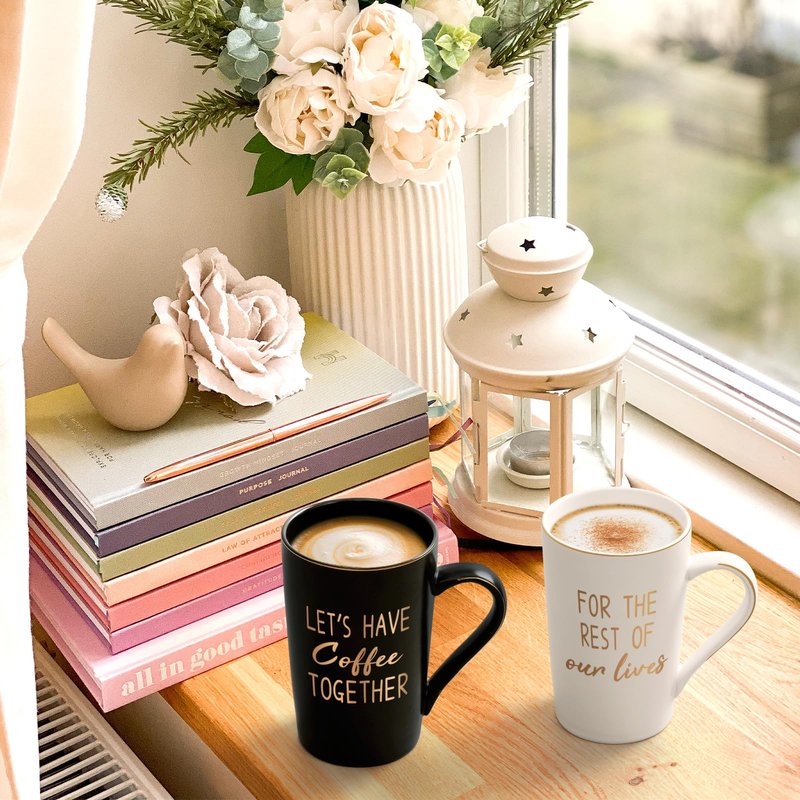 YHRJWN - Engagement Gift, Anniversary Wedding Gifts for Couples, Let's Have Coffee Together Mug Set, Couples Gifts for Birthday Christmas, Mr Mrs Him Her Gifts, 14 Oz with Gift Box