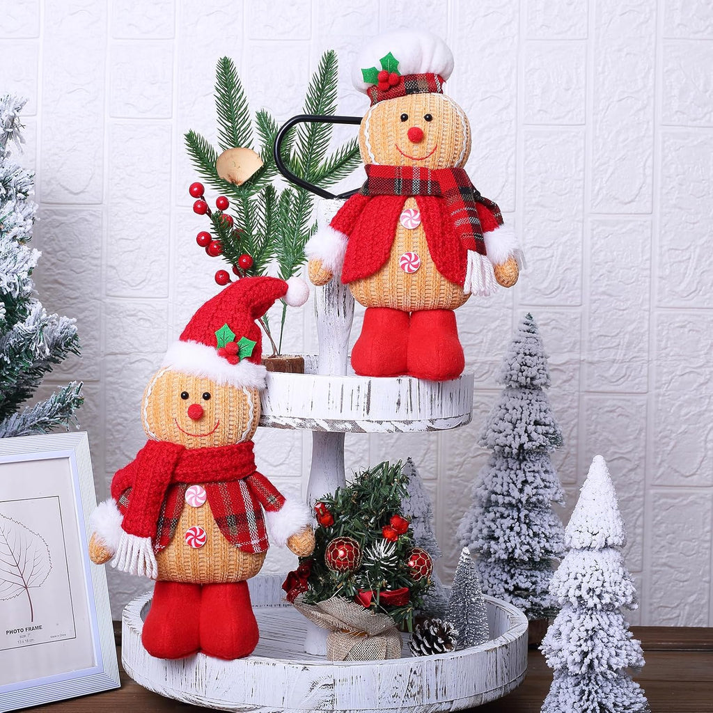 Quescu Gingerbread Christmas Decorations - 2PCS Plush Gingerbread Man Stuffed Dolls for Home Decor & Gifts