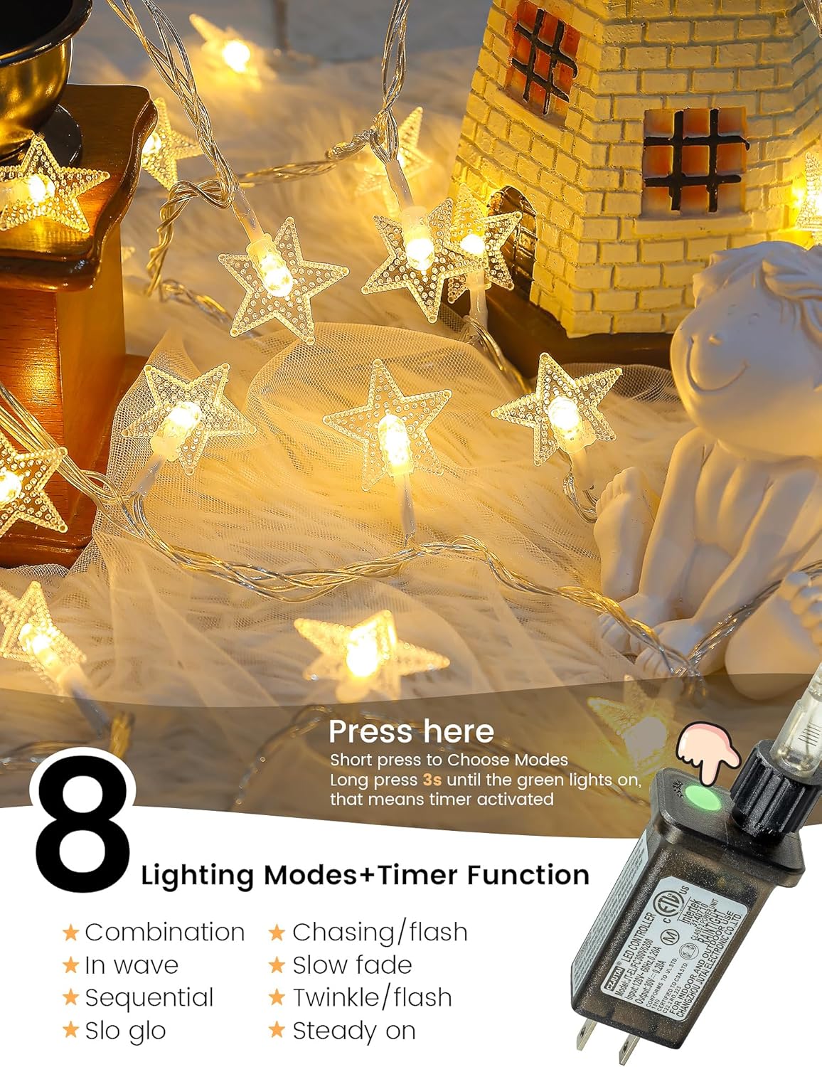 Star String Lights - 39ft 100 LED Fairy Lights with Remote | Waterproof Indoor Outdoor Decor - Warm White