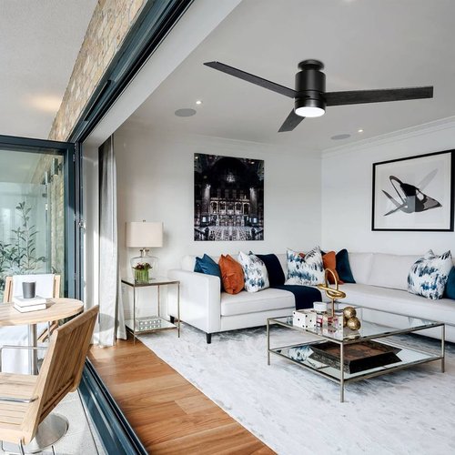 Flybull 52’’ Ceiling Fans with Lights Remote Control: Black Flush Mount Ceiling Fan for Bedroom - Quiet Low Profile Ceiling Fan 6 Speed & LED Light