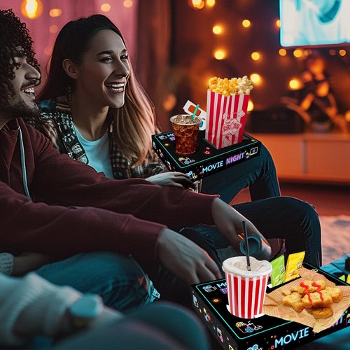 LSTAMOY Movie Night Supplies(24pcs)-Neon Style Movie Night Snack Trays*12+Popcorn Buckets*12,Kid's Birthday Party,Game Night,Movie Night Snack Trays with Popcorn Bags. (Neon)