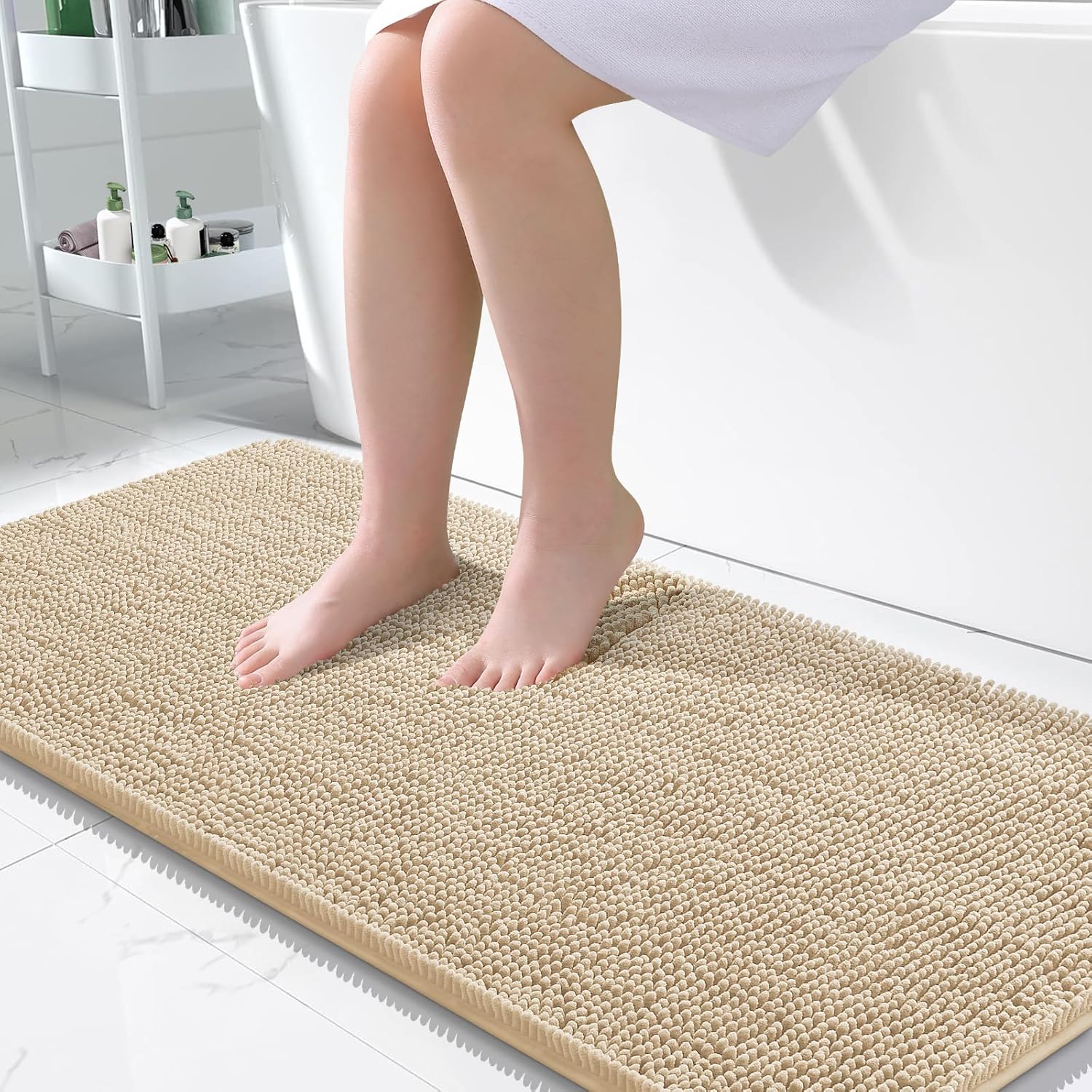 OLANLY Extra Soft Chenille Bathroom Rugs - 50x30, Quick Dry & Machine Washable, Beige