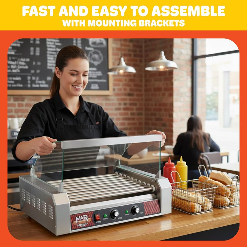 11 Roller Machine Cover- Tempered Glass Sneeze Guard- Fits all Electric Countertop Rotisserie Style Hotdog & Sausage Cookers by Great Northern Popcorn