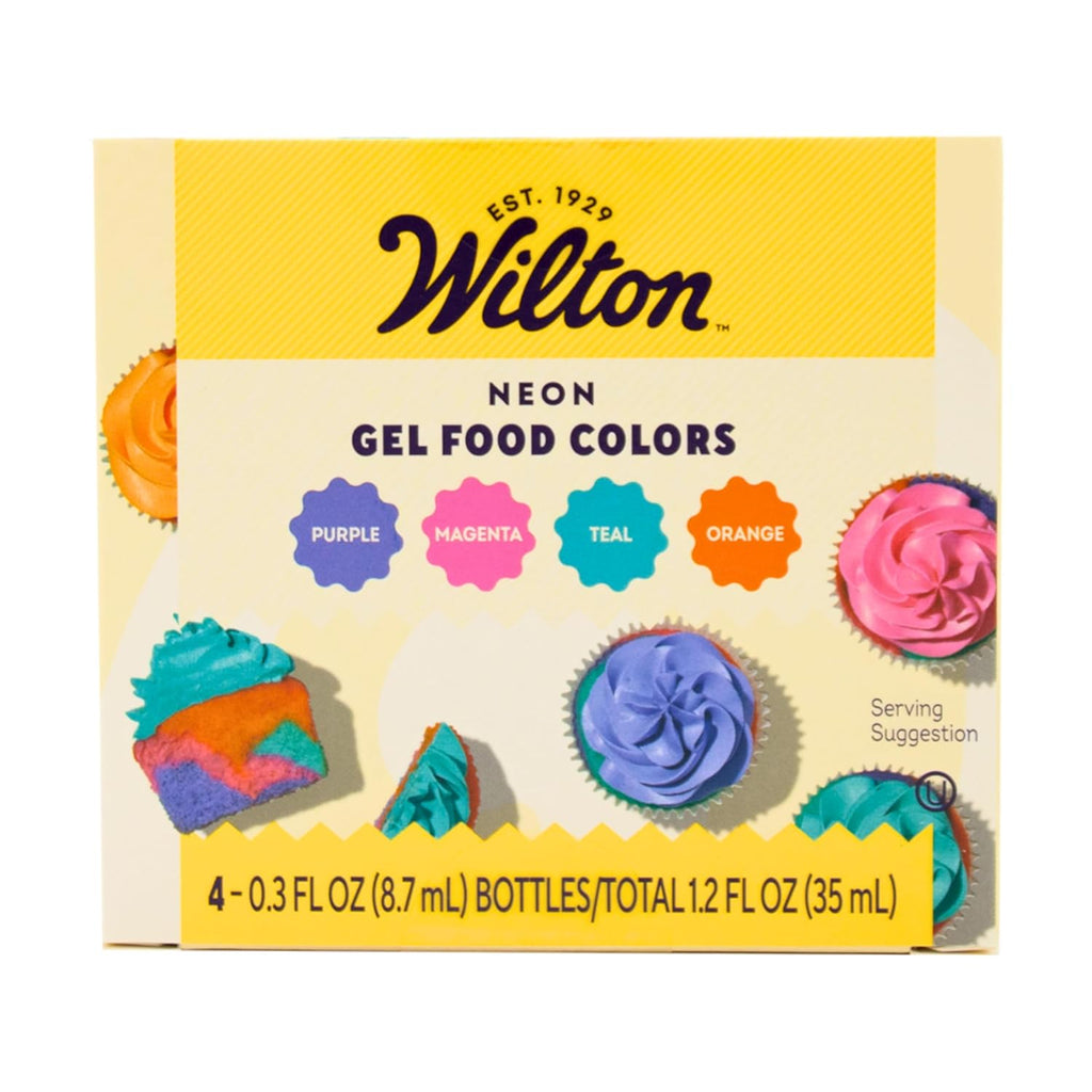Wilton Neon Food Coloring Gel - Vibrant Gel-Based Icing Colors Set | Magenta, Orange, Teal & Purple - 4-Count