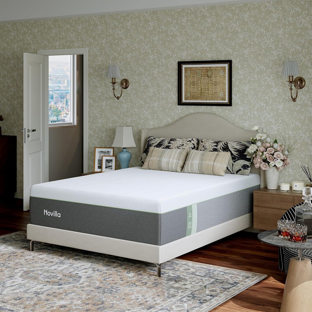 Novilla Bliss Green Tea Mattress - 12 Inch Gel Memory Foam Queen Size for Hot Sleepers | Cool Comfort & Back Pain Relief