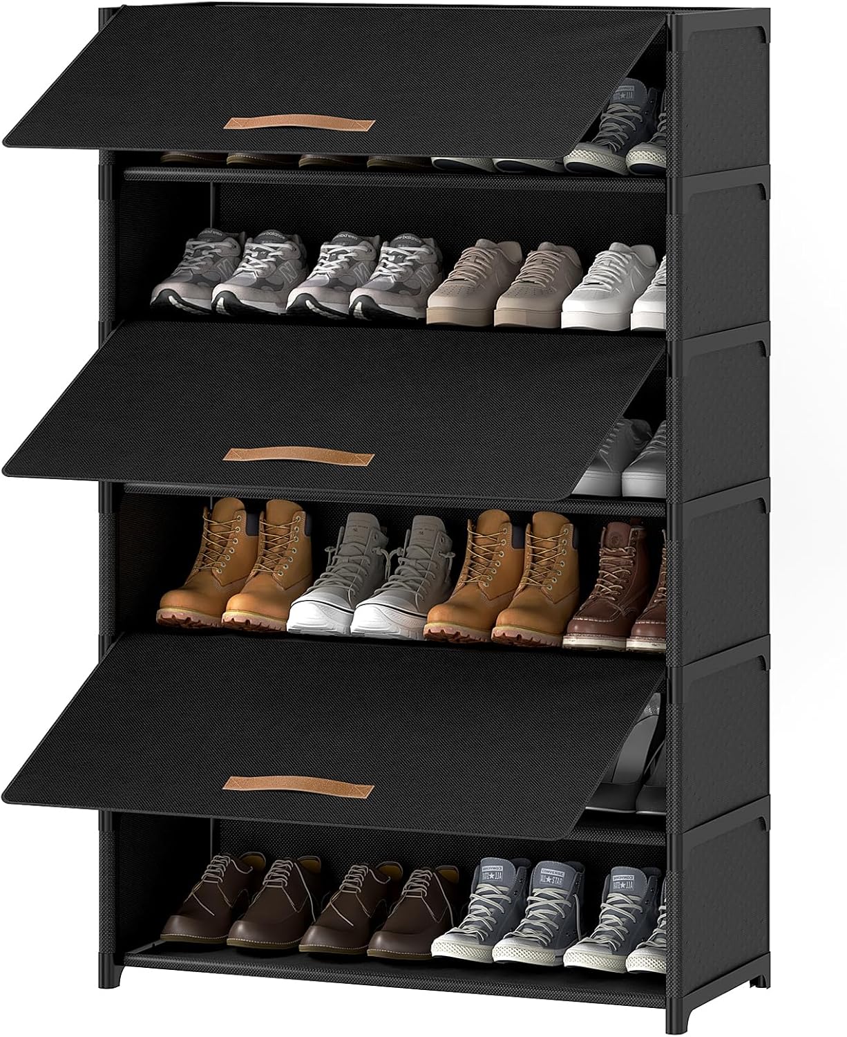 Skiennix 7-Tier Shoe Rack - Stylish Storage Cabinet for 28 Pairs | Black Plastic Organizer for Closet & Entryway