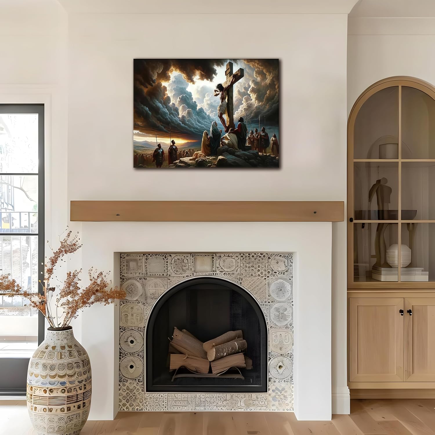 Yaneiro Framed Jesus Canvas Wall Art - Good Friday Christian Decor | 12x16 Inch Cross Print for Home & Church