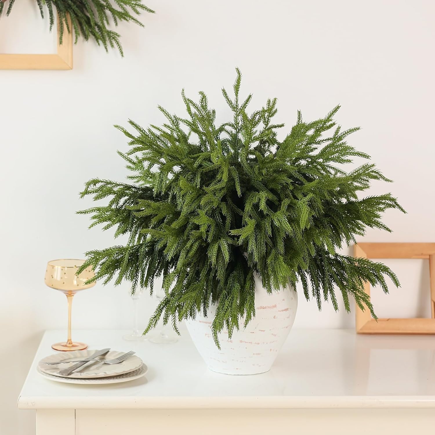 Norfolk Pine Branches - 20 Pcs Real Touch Artificial Greenery for DIY Crafts | 18" Faux Pine Picks