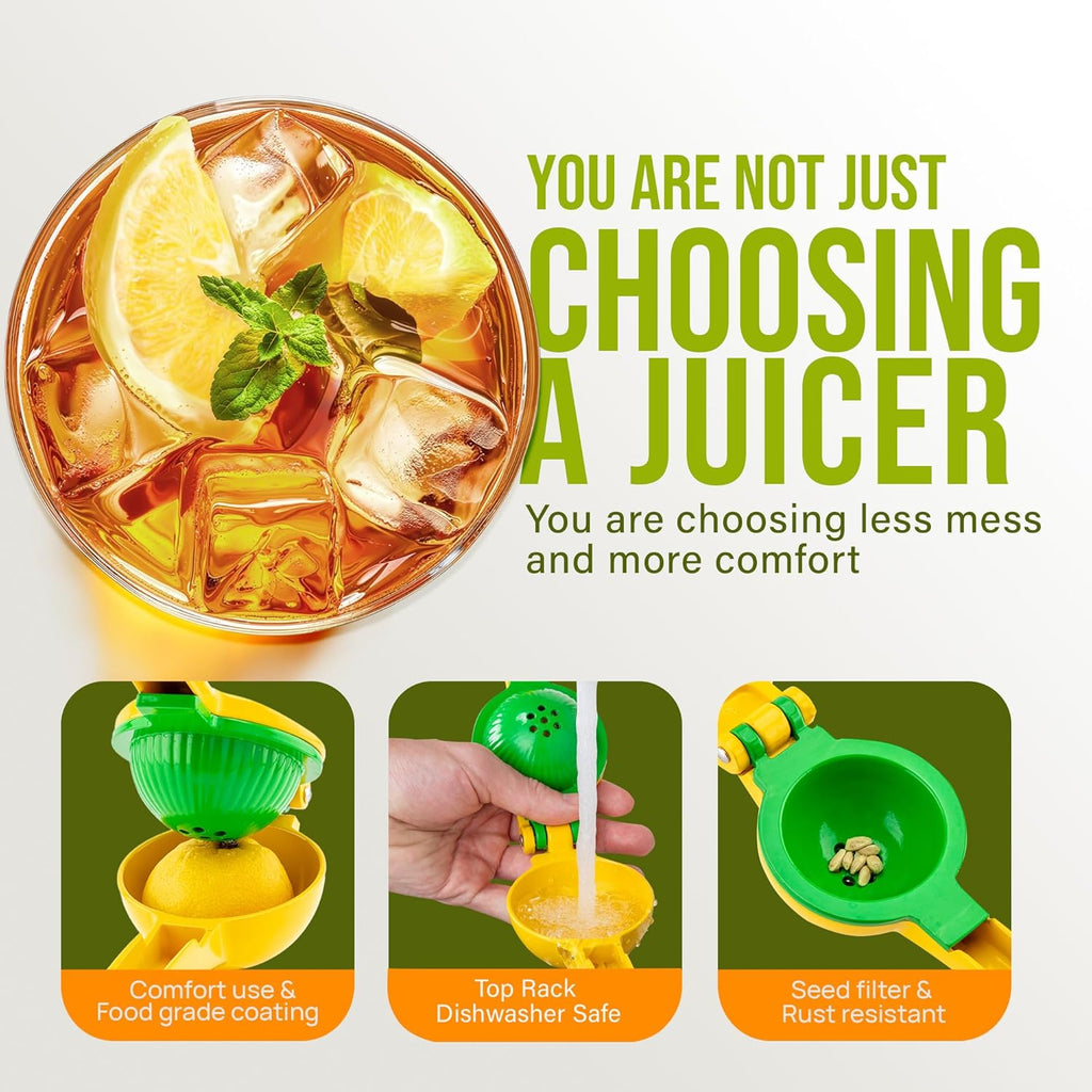 Zulay Kitchen 2-in-1 Lemon Squeezer - Sturdy Manual Juicer for Maximum Juice Extraction - Easy to Clean - Yellow/Green
