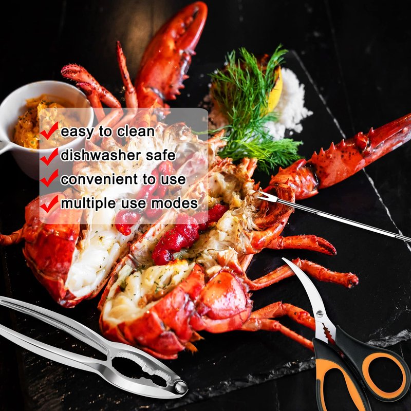 Seafood Cracker Tools, 21 Pcs Crab Leg Crackers and Tools, 6 Crab Crackers, 6 Crab Leg Forks/Picks, 6 Lobster Shellers, 2 Seafood Scissors & 1 Storage Bag, mobzio Portable Seafood Boil Party Supplies