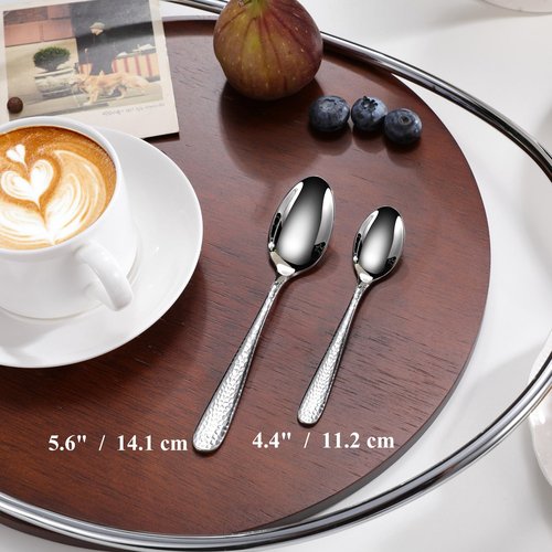 KEAWELL Premium Louise Hammered Coffee Spoons, 18/10 Stainless Steel, 4.4-Inch Demitasse Espresso Size, Brightly Mirror Polished, Set of 12, Dishwasher Safe (12, 4.4 inches)
