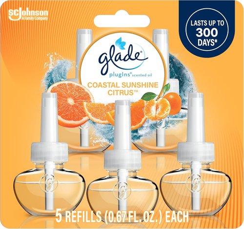 Glade PlugIns Refills Air Freshener - Coastal Sunshine Citrus Scent | 0.67 Fl Oz, 5 Count