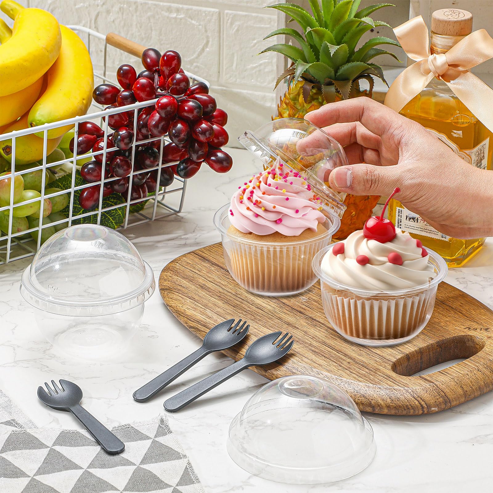 Jingmore 150 Pack 8.45 oz Plastic Cups with Dome Lids and Spoons Business Clear Dessert Cups with No Hole Lids Mini Disposable Parfait for Fruit Ice Cream Pudding Yogurt Trifle Food Store