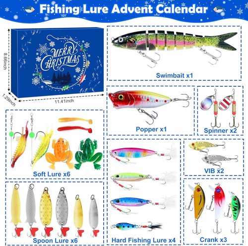 Fishing Advent Calendar 2025 - Perfect Christmas Countdown for Teen Boys & Adult Fishermen | Unique Fishing Lures